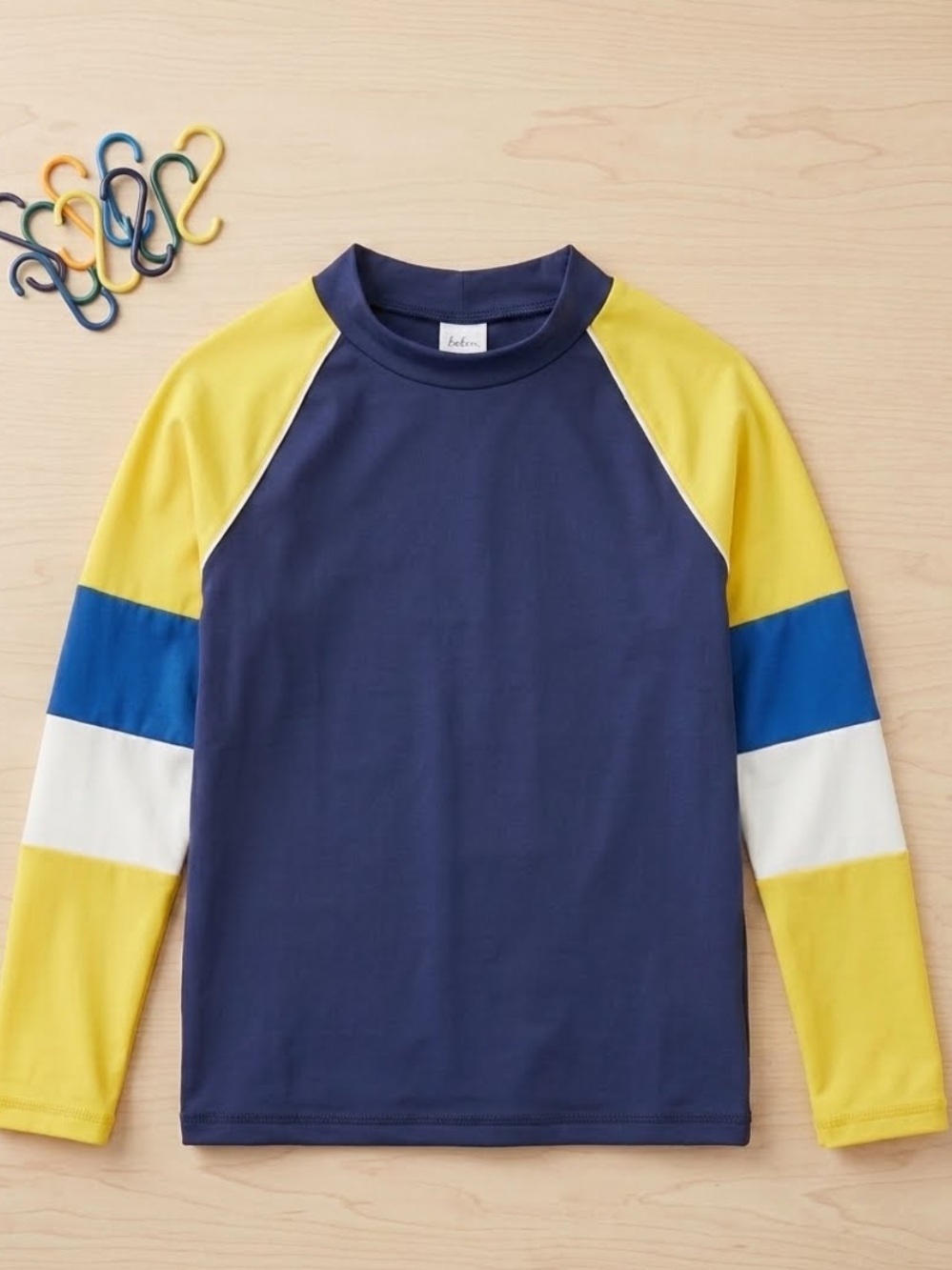 Mini Boden Kids Swim Rashguard in Navy, Yellow, Blue & White